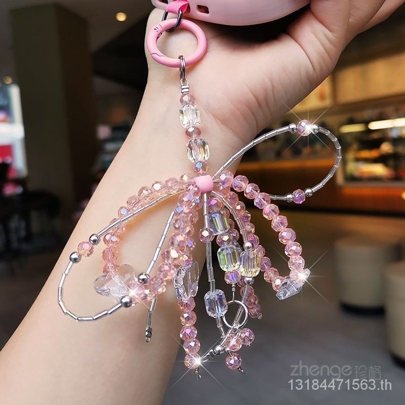 คริสตัลโบว์จี้เคสโทรศัพท์แขวนโซ่ซิปเชือกจี้สร้อยข้อมือขนาดเล็กโทรศัพท์มือถือเชือกเส้นเล็กจี้เครื่องประดับผู้หญิง