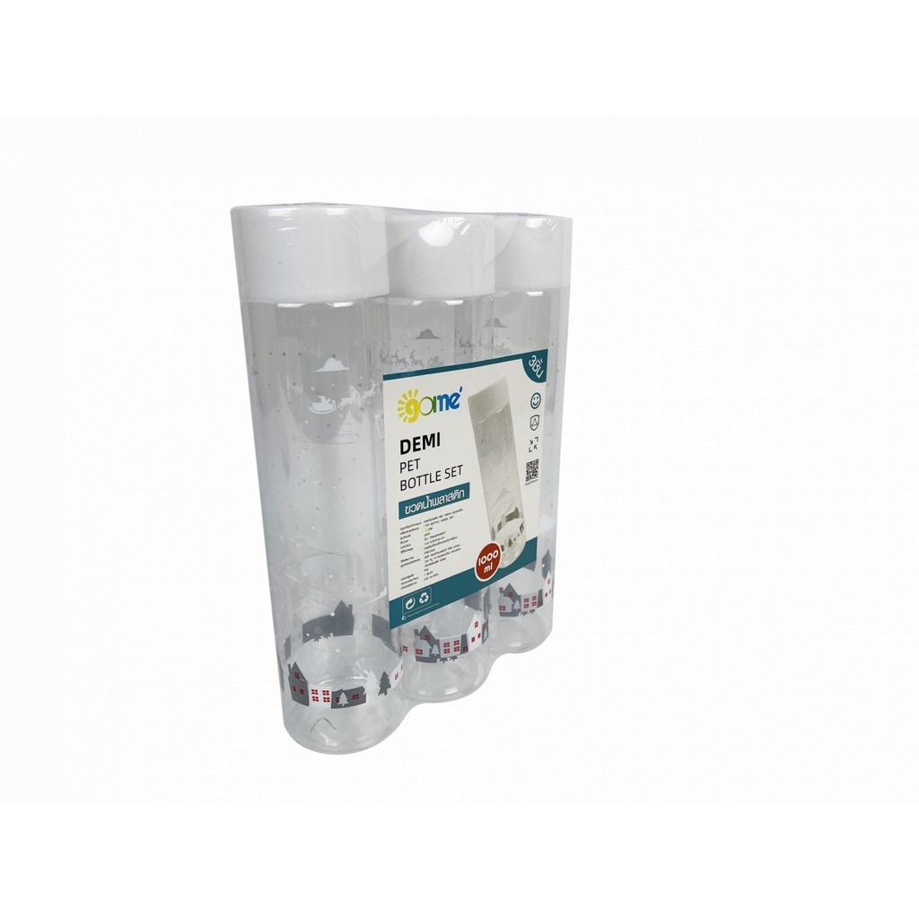 closeofficalshop GOME ขวดน้ำพลาสติก 3ชิ้น 1000ml (3ขวด/แพ็ค) ขนาด 7.2x7.2x28.6ซม. DEMI สินค้าดีมีคุณภาพ