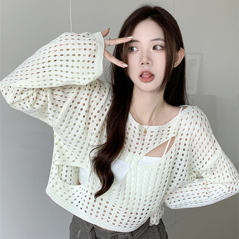 เด็กผู้หญิงสวมเสื้อเบลาส์กลวงแขนยาวที่สวยงามยอดนิยมในช่วงฤดูร้อน JN