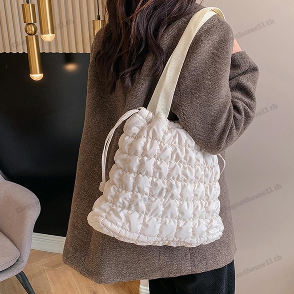 ผู้หญิงปักเป้า Tote Bag Drawstring Tote Bag Soft Puffy Hobo Bag สําหรับเดินทางกลางแจ้ง