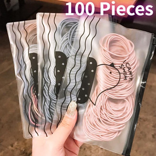 100ชิ้นที่เรียบง่ายยางรัดผมพื้นฐานผูกผมสาวผูกผมหางม้าผูกผม