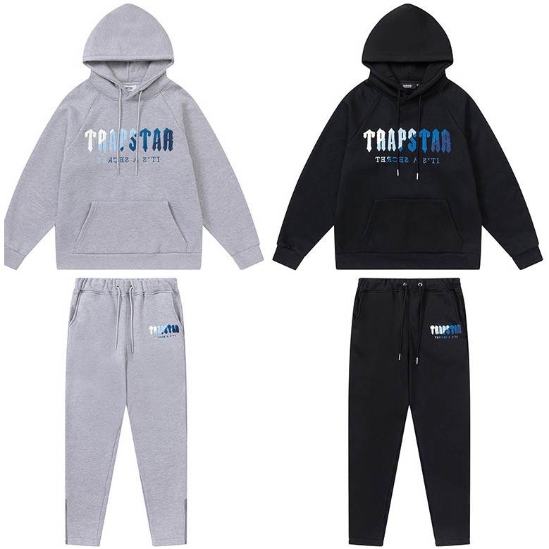 Trapstar Trapstar ผ้าขนหนูสีฟ้าสีขาวปักเสื้อกันหนาวมีฮู้ดกํามะหยี่คุณภาพสูง