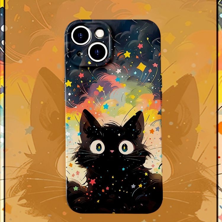 น่ารักแมวดําโทรศัพท์ Hardcase สําหรับ OPPO A15 A15S A35 A17 A17K A31 A8 A57 K10 A57S A57E A77 A77S 1