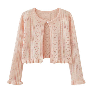 เสื้อถักสาวน้อยฤดูร้อนบางแขนยาวปุ่มปิดเสื้อสเวตเตอร์ถักโบเลโ…