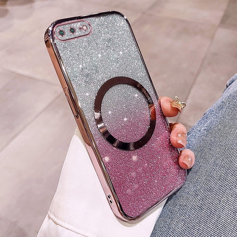 เคส iPhone 7 plus 8 plus 6 plus 6s plus 7 8 6 6s เคสกลิตเตอร์ชุบหรูหราพร้อมแม่เหล็กดูดและเลนส์ป้องกันการตกสําหรับครอบคลุมเต็มรูปแบบ เคสโทรศัพท์ iPhone 7 plus 8 plus 6 plus 6s plus 7 8 6 6s