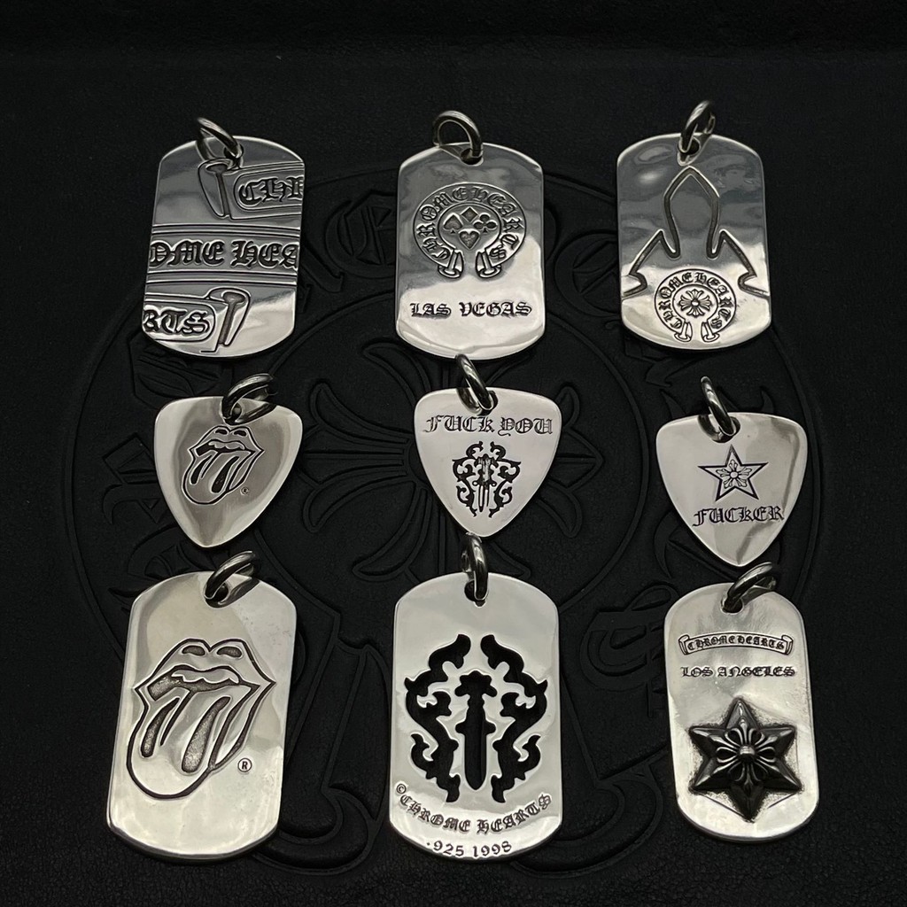 เงิน 925 สร้อยคอเดี่ยวแท็กสุนัขจี้ชุดอุปกรณ์เสริม Vintage Vintage Vintage กีตาร์ Pick Flame Cross จี้ Punk Hip-Hop Rock สไตล์เครื่องประดับ CX5678