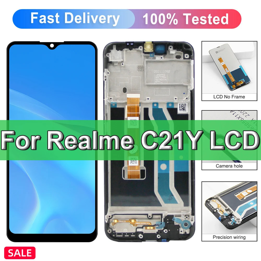 6.5 "จอแสดงผลสําหรับOppo Realme C21Y RMX3261, RMX3263 จอแสดงผลLCD Touch Screenกรอบ,สําหรับOppo Realm