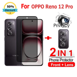 2 in 1 ฟิล์ม OPPO Reno 12 Pro 5G ฟิล์มกระจกนิรภัยกันรอยหน้าจอ กันแอบมอง เพื่อความเป็นส่วนตัว สําหรับ OPPO A60 A79 A59 A98 A18 A58 A78 A96 Reno 11F 11 8T 10 Pro Plus 5G ฟิล์มกันรอย กล้อง