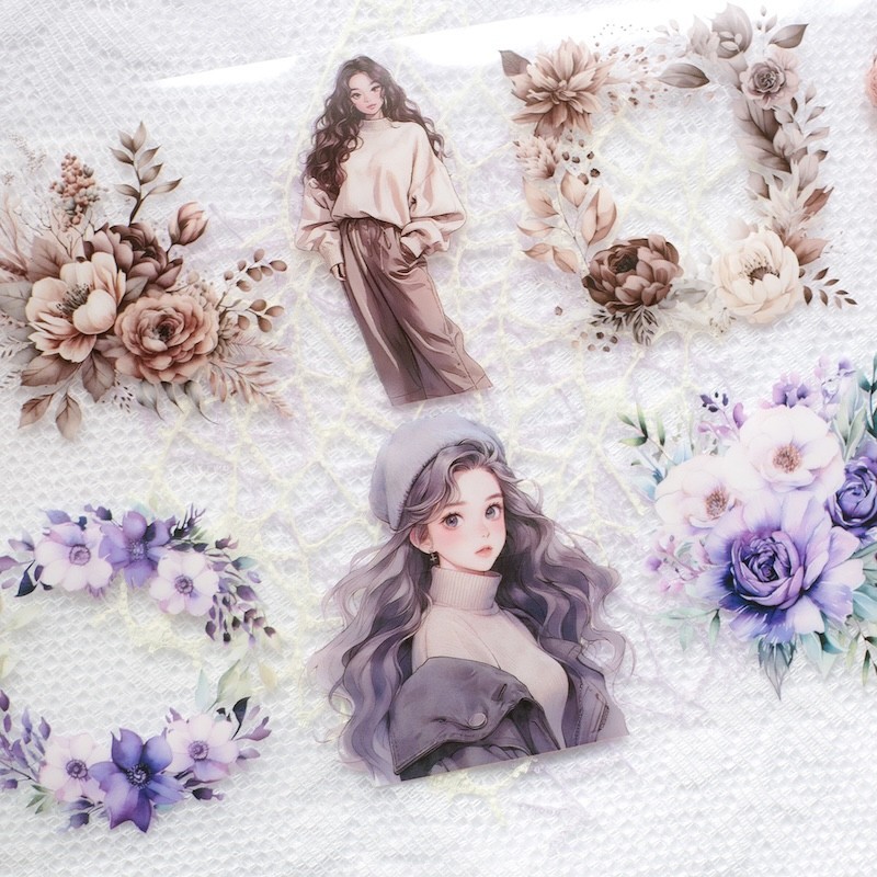 Qouzmo 70 มม.*2 ม.VINTAGE Junk journal PET tape collage Supplies[Around the dream flower series]diy scrapbooking diary deco masking tape Boujo วัสดุ carft เครื่องเขียน planner