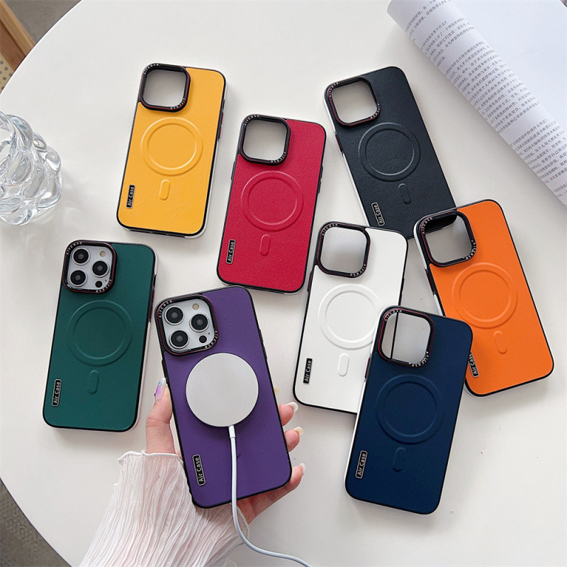 หรูหราธุรกิจสีคู่หนังแม่เหล็กชาร์จไร้สายเคสโทรศัพท์สําหรับ ไอโฟน 15 14 13 12 มือโปร สูงสุด ป้องกันกล้องกันกระแทกปกหลัง