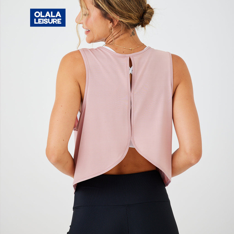 เสื้อยืดกีฬาลําลองแขนกุดด้านบนโยคะวิ่งออกกําลังกาย