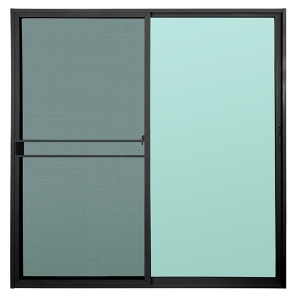 GlobalHouse WELLINGTAN (LIKE) ประตูอะลูมิเนียม บานเลื่อน SS W-AL/008 BL 200x205ซม. สีดำ พร้อมมุ้ง สินค้าของแท้คุณภาพดี