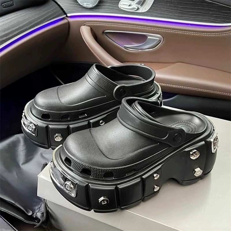 หนา-พื้นรองเท้า สไตล์ใหม่ชายฤดูร้อนรองเท้าแตะเพิ่มความสูงสบายๆกันลื่นคู่สไตล์สองสวมรองเท้าแตะครึ่งรองเท้าแตะผู้หญิง