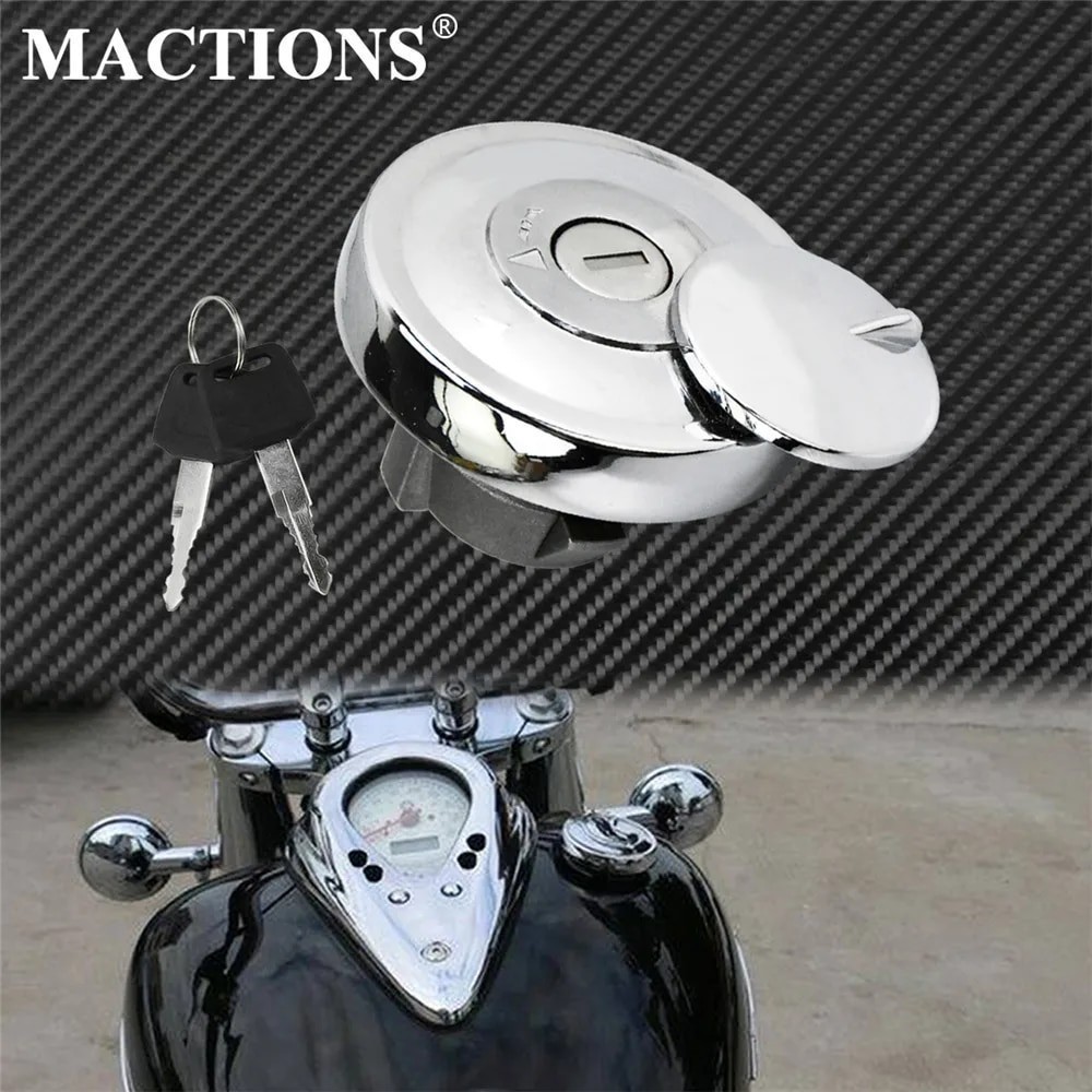 BB Motorcycle Metal Fuel Gas Tank Cap Cover Lock With Keys Chrome Fits For DragStar V-Star XVS650 XV