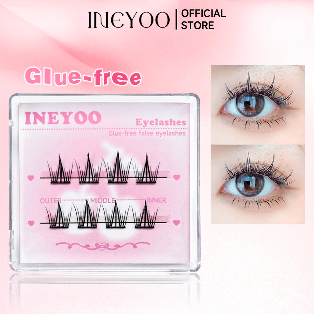 Ineyoo ไม่มีกาวต้องการขนตา Cluster ที่สมจริงธรรมชาติคลัสเตอร์เดี่ยวหนาแน่น Curl Cross Wispy