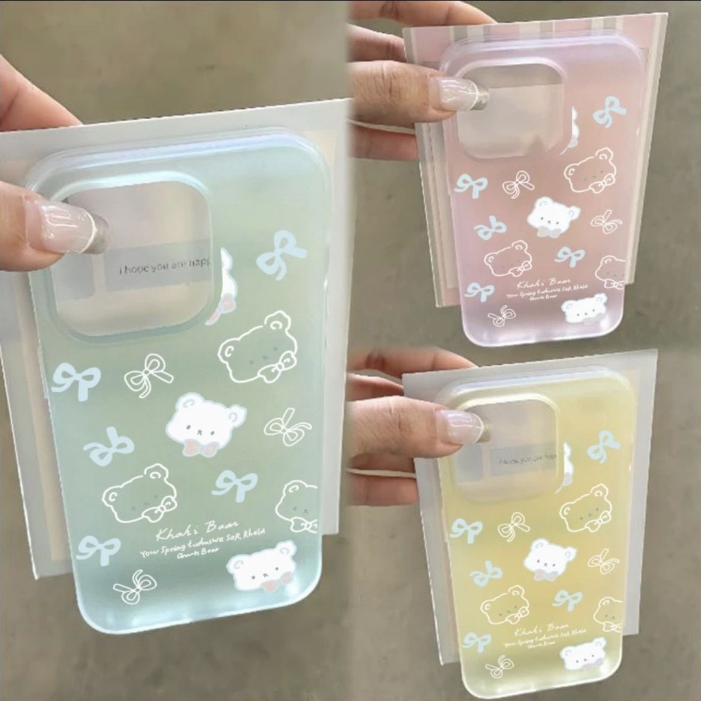 Bow Bear Pattern Frosted Transparent Silicone Soft Phone Case เหมาะสําหรับ iPhone x/xs/xr/xsmax/7/8plus/11Promax/12/13/14Promax/15 Shock-resistant All-Included Protective Case