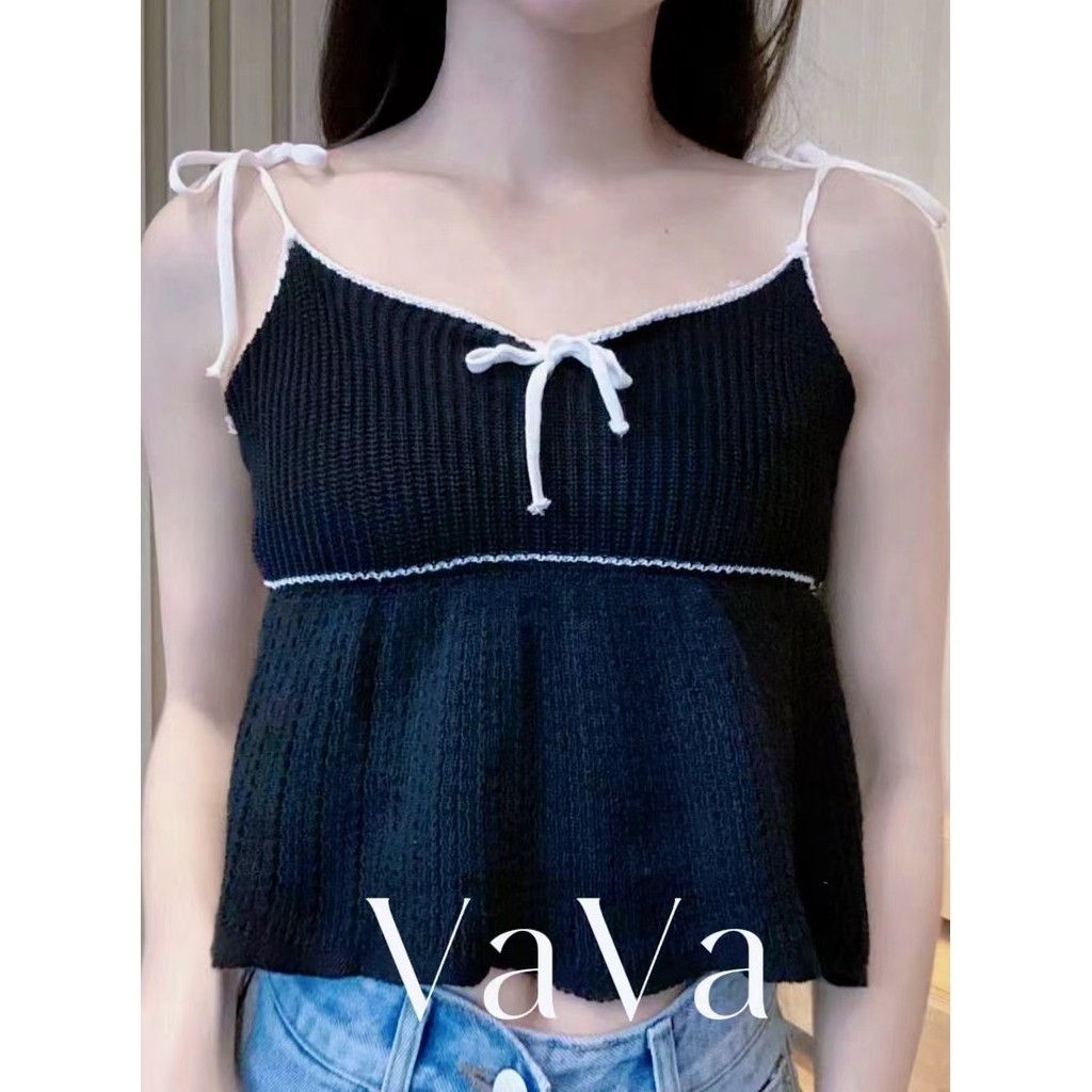 VaVa Sweetheart Contrast สีถักผู้หญิง Suspender ฤดูร้อนหวานเผ็ดแขนกุดอเนกประสงค์ TOP