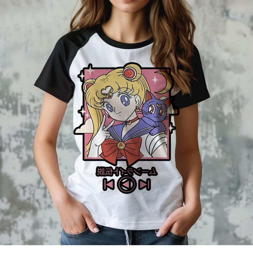 เสื้อยืดเซเลอร์มูนผู้ชาย เสื้อยืดมังงะ เด็กผู้ชาย อะนิเมะ ตลก y2k เสื้อผ้า
