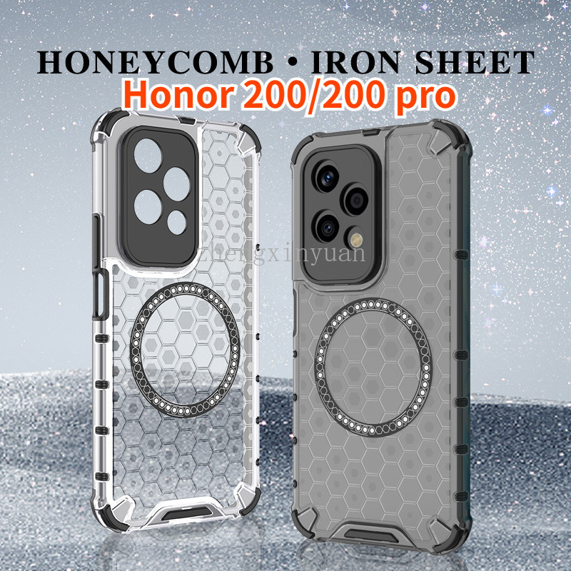 สําหรับ Honor 200 Pro Lite 5G 2024 เคสโทรศัพท์เกราะกันกระแทกหรูหราซิลิโคนแม่เหล็กสําหรับ Honor200 200Pro Honor200Pro 200Lite Honor200Lite Honeycomb ฝาครอบโปร่งใส