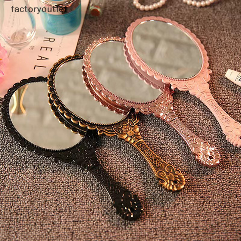 Flth 1 ชิ้นแบบพกพา Vintage กระจกแต่งหน้า Hand Hold รูปไข่รอบกระจก Noble คืนวิธีโบราณ Court Mirror เครื่องมือเสริมความงาม Vary