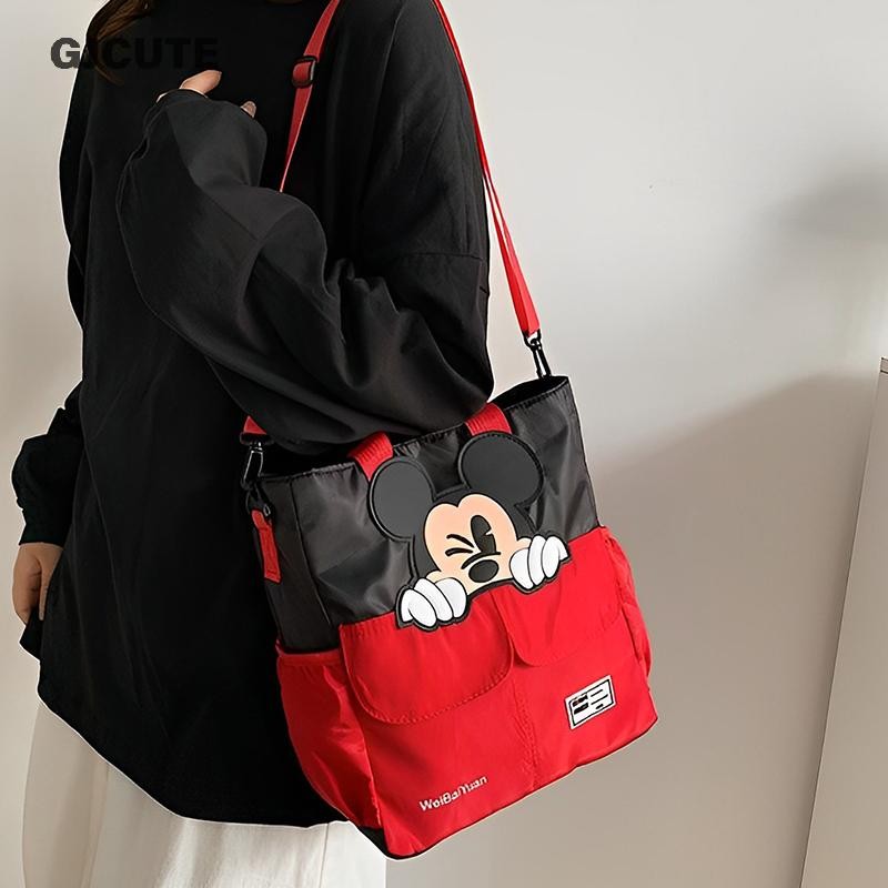 Gjcute 2025 ใหม่ Disney Mickey การ์ตูนพิมพ์กระเป๋ากวดวิชาเด็กกระเป๋าถือโรงเรียนประถมศึกษาขนาดใหญ่ควา