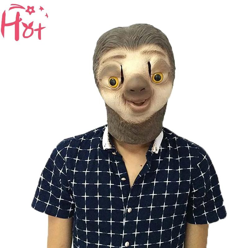 Ge น่ารัก Sloth หน้ากากภาพยนตร์คอสเพลย์สัตว์เครื่องแต่งกายหัว Latex ผู้ใหญ่เด็กตลก Party หมวกสแควร์
