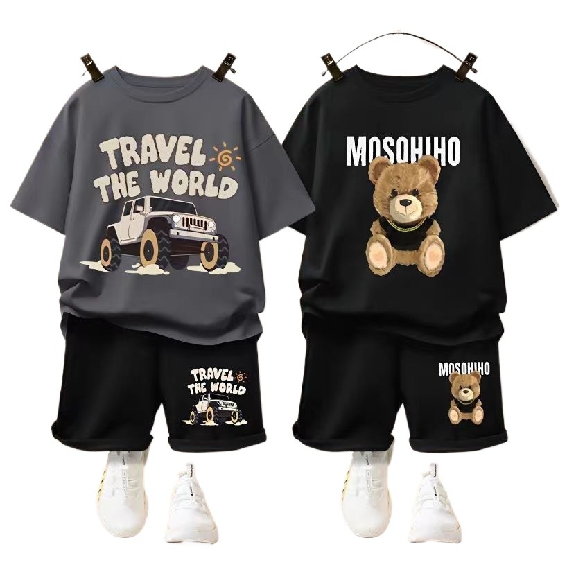 Soffny Boy ชุดเสื้อยืด + กางเกงขาสั้นกางเกงชายเสื้อเสื้อผ้าเด็กทารกวันเกิดงานแต่งงาน Baby Shower ญี่ปุ่นเกาหลีสไตล์ Baju Budak Lelaki Murah