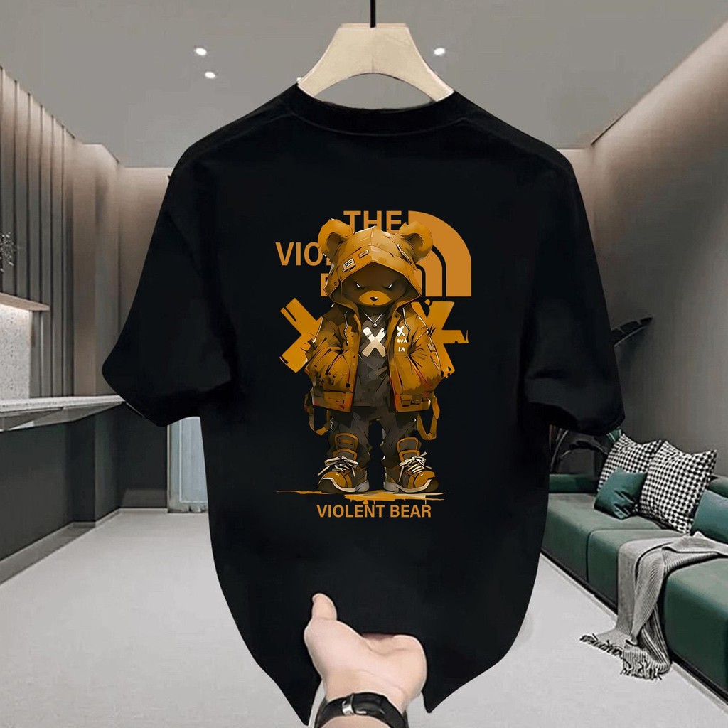 Top.street เสื้อยืด oversize "VIOLENT BEAR" t shirt cotton100% แฟชั่น แนวสตรีท สไตล์เกาหลี แขนสั้น unisex 2025 เสื้อชาย