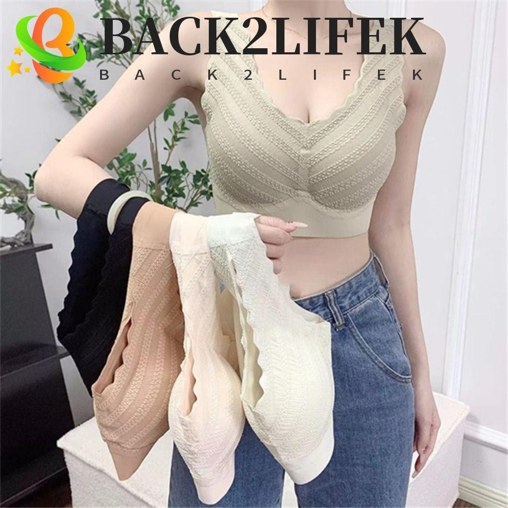 Back2lifek Bubble Lace Bra, Seamless Plus Size Deep V บราไร้สาย, Gathering Bras Widen Band Vest Tops สวยกลับ Push UP ชุดชั้นในชุดชั้นใน