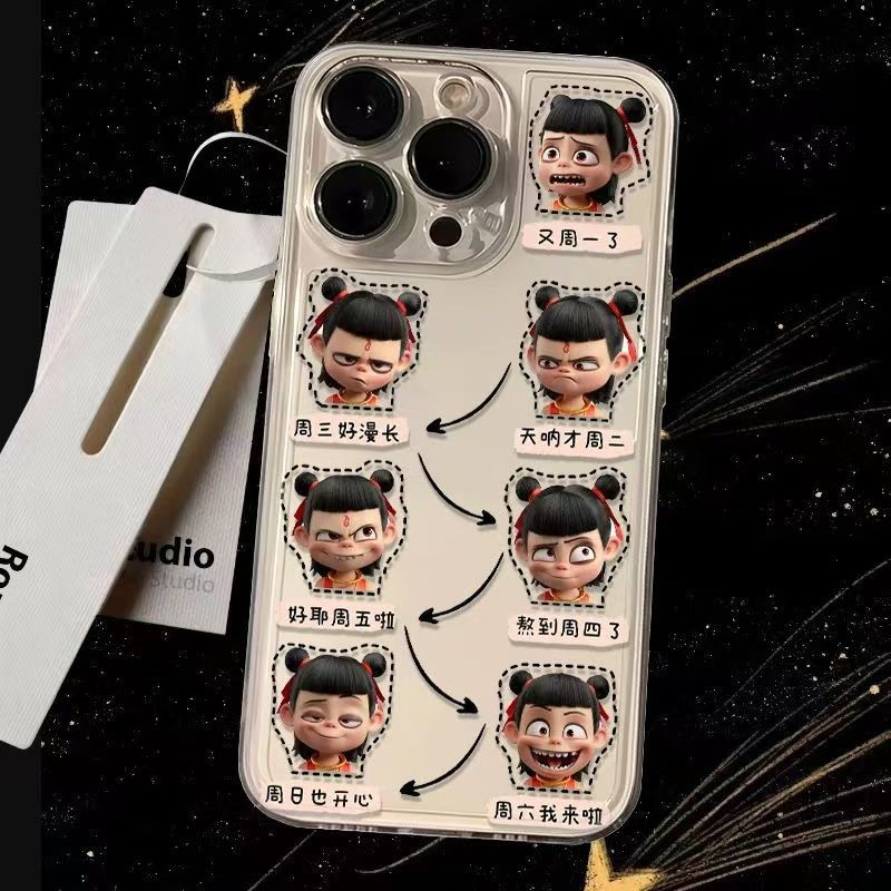 Nezha One Week Mood เหมาะสําหรับ iPhone14/15 Apple 16 เคสโทรศัพท์ 12PRO การ์ตูน XS/XR โปร่งใส SE2