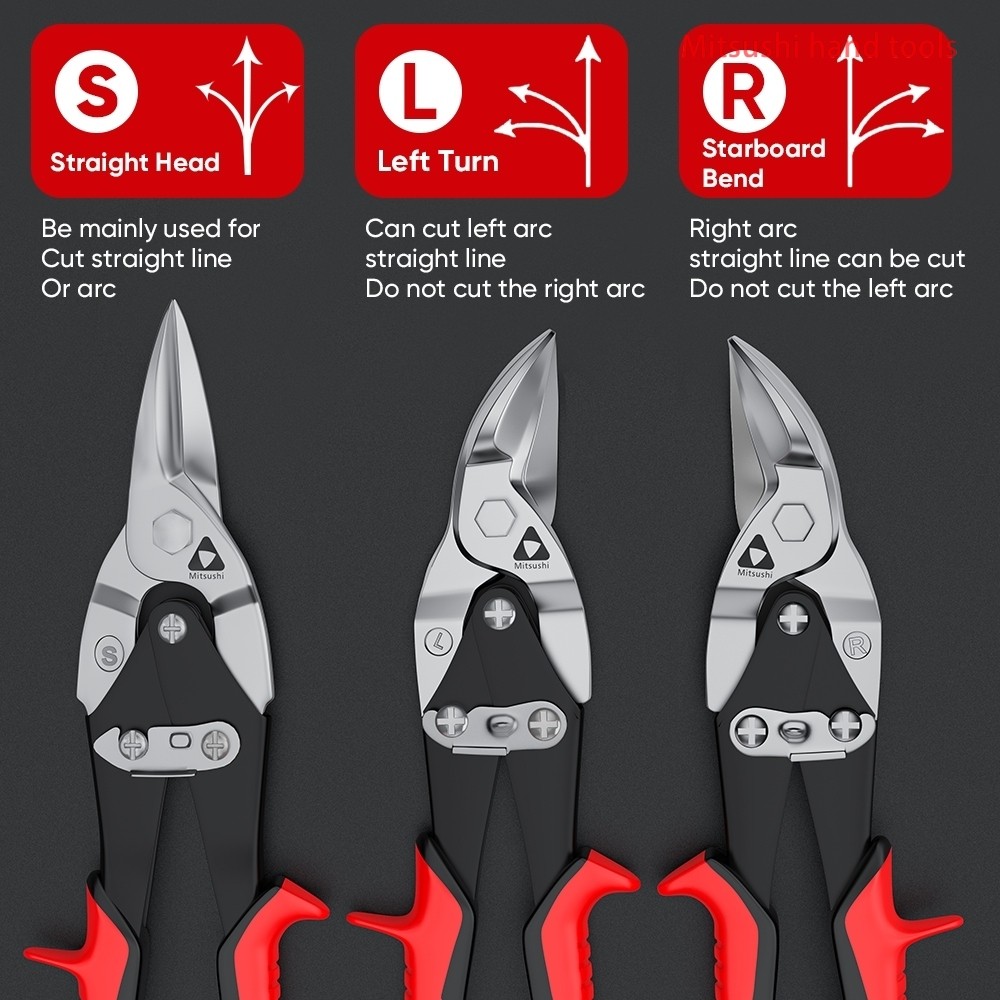 Mitsushi แบบตรง/ซ้าย/ขวา 10” กรรไกรตัดเหล็ก กรรไกรตัดโลหะ กรรไกรตัดแผ่นโลหะ สแตนเลส ตัดซีลาย ตัดสังก