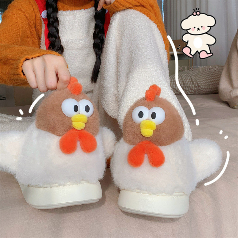 ฉี่เตียว ใหม่สไตล์ฤดูใบไม้ร่วงฤดูหนาวบ้านรองเท้าผ้าฝ้ายที่อบอุ่นสุภาพสตรีตลกการ์