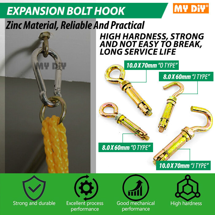 M8 M10 EXPANSION BOLT HOOK O TYPE / J TYPE SCREW EYE WALL PLUG HOOK BOLT SLEEVE ANCHOR / CONCRETE HO