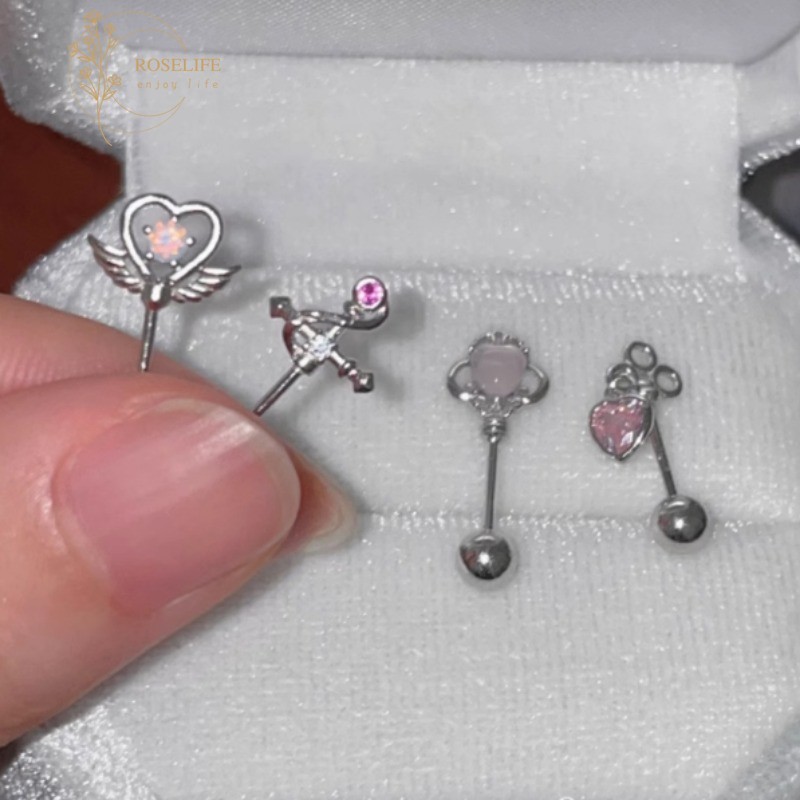 Roselife 1PC เกาหลีโอปอล Magic Wand หัวใจสกรูต่างหูสําหรับ Magical Beauty สาวแฟชั่นหู Studs เครื่องประดับ