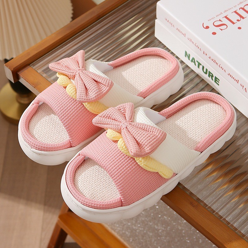 Mushi COD รองเท้าผู้หญิงรองเท้าแตะแบนรองเท้าแตะในร่มรองเท้าแตะผ้าลินิน Anti-slip Home Anti-slip & WDYZ201S