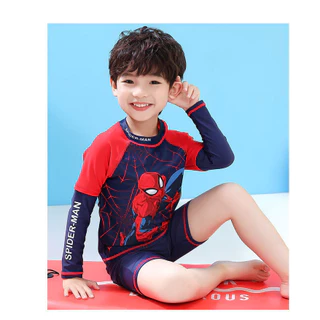🇹🇭ส่งไวทันที 🇹🇭ชุดว่ายน้ำเด็ก สไปเดอร์แมนแขนยาว 3 ชิ้น (เสื้อ+กางเกง+หมวก)