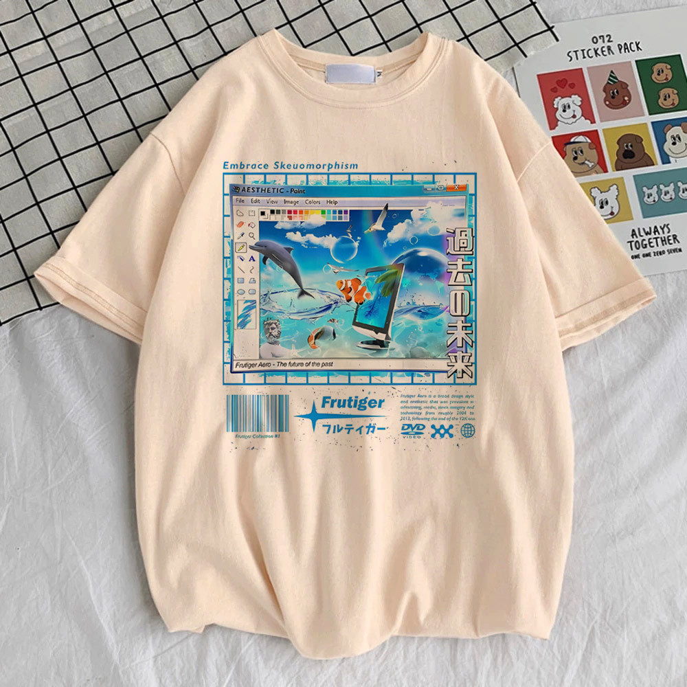 Frutiger Aero top tees ผู้หญิง kawaii Y2k สีสันกราฟิก Punk สบาย tshirt สีสัน Y2k Grunge harajuku Pop วัฒนธรรม 80s