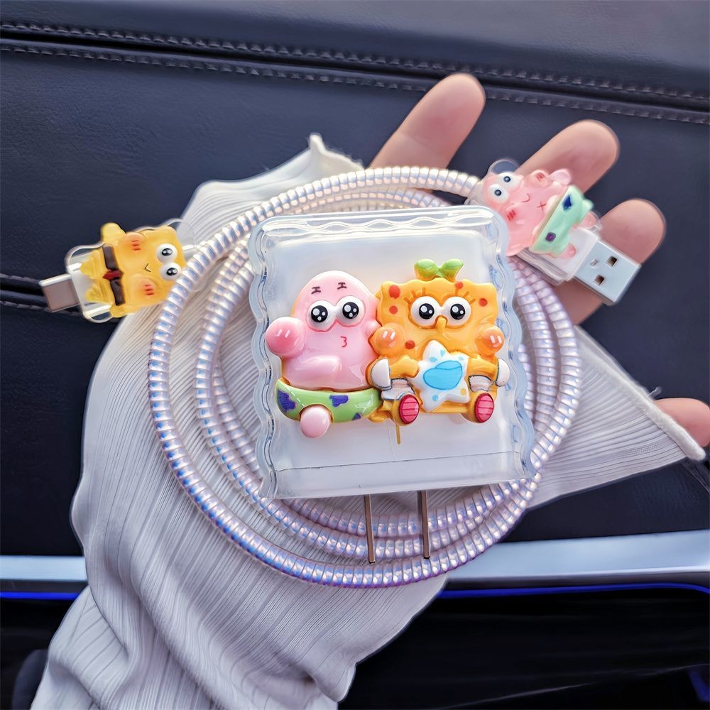 น่ารัก SpongeBob XIAOMI charger Protector สําหรับ 33W 67W 90W 120W ฝาครอบสาย organizer Type C Androi