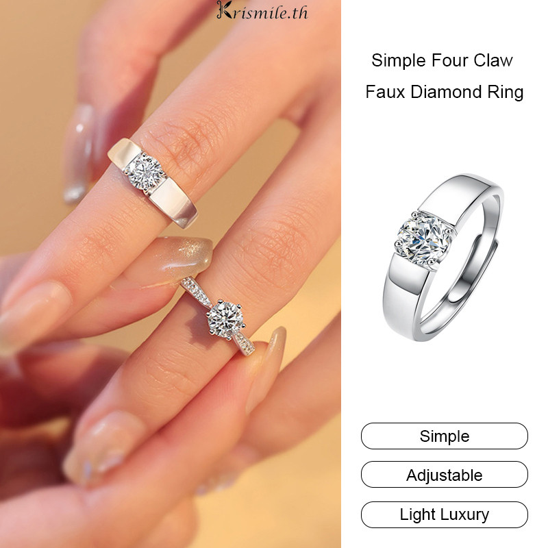 COD-ในไทย💖แหวนเปิดขอบกว้างระดับไฮเอนด์ Niche Adjustable Ring แหวนเพชรเทียมสำหรับผู้ชายที่เรียบง่ายสี่กรงเล็บ-Kri