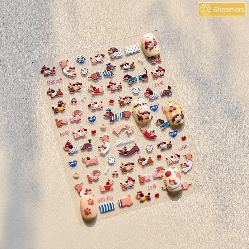 {Streamers} น่ารักไส้กรอกสุนัข Self กาวสติกเกอร์เล็บการ์ตูนเล็บ Decals Creative DIY ตกแต่งสติกเกอร์เล็บของขวัญใหม่