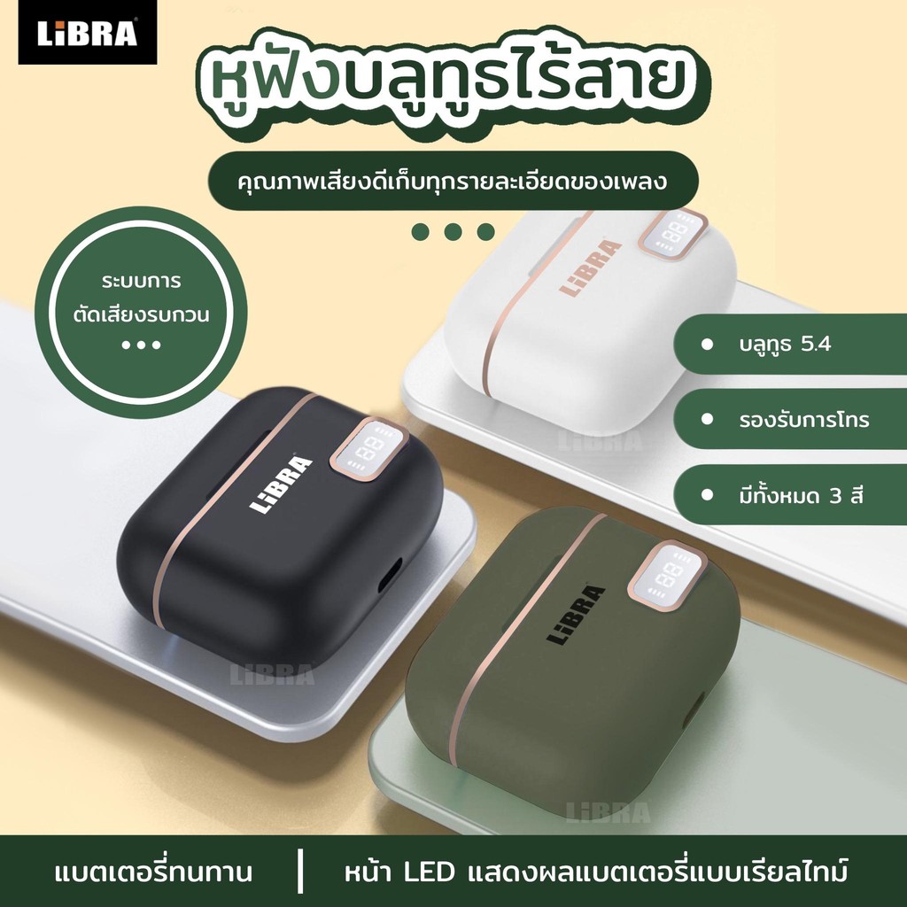 LiBRA M20 หูฟังบลูทูธ TWS v5.3 HIFI ลดเสียงรบกวน [รับประกัน 1 ปี] รองรับทั้งIOS และ ANDROID
