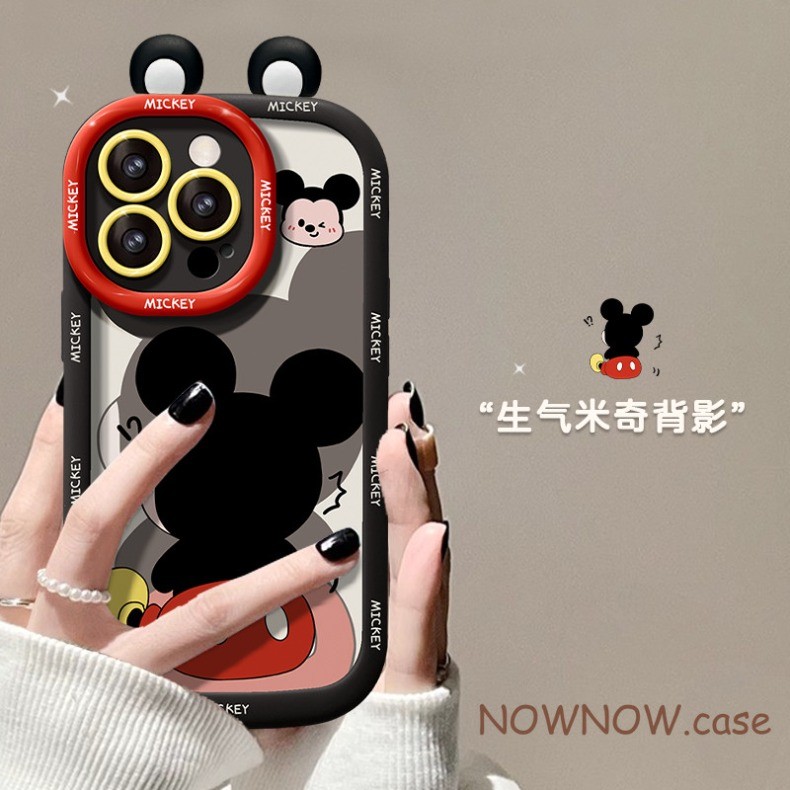 สําหรับ IPhone 16 15 14 13 12 11 Pro Max X XR XS Max 7 8 Plus การ์ตูน Mickey น่ารักคู่ 3D หูเคสโทรศัพท์ปกอ่อน