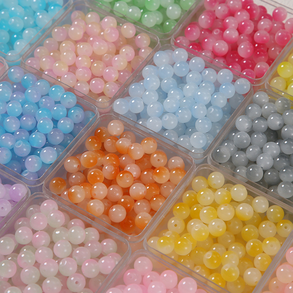 ลูกปัดแก้วกลมไล่เฉดสี 2 สี ขนาด 8/10 มม. จำนวน 50 ชิ้น ลูกปัดแก้วแบบหลวม ลูกปัดแก้วกลมไล่เฉดสี DIY ลูกปัดขายส่ง