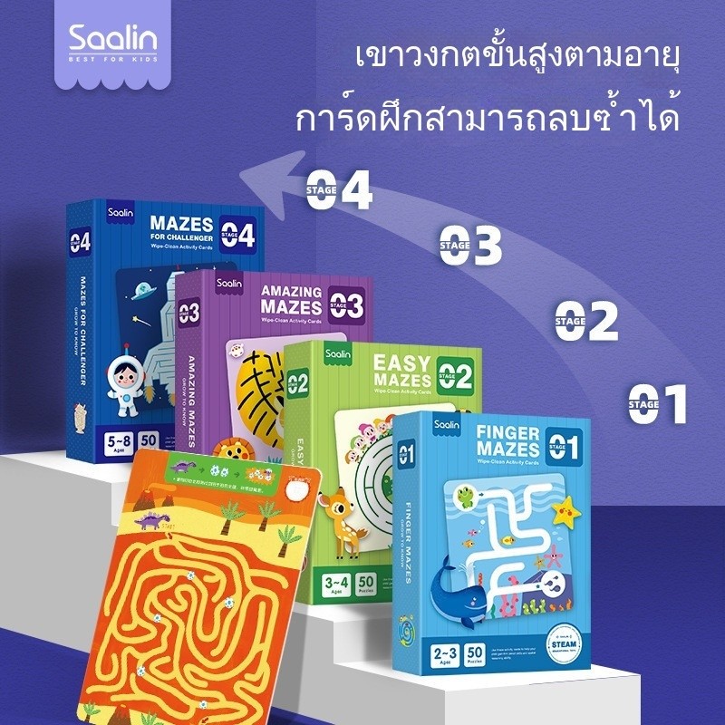 [สินค้าใหม่ในสต็อก] เด็กควบคุมปากกาฝึกอบรมเช็ดเขาวงกตการ์ดโรงเรียนอนุบาลสมาธิฝึกความคิดของเล่นปริศนา 50 คำถามเขาวงกตเช็ดซ้ำ
