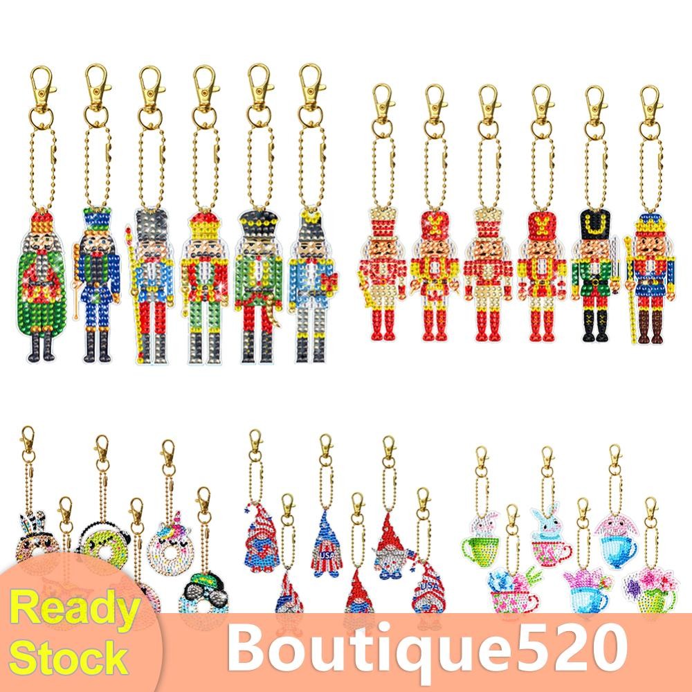 #F 6 ชิ้น Diamond Art Key แหวน Art Craft 5D สองด้าน DIY แขวนเครื่องประดับ Gi [boutique520.th]