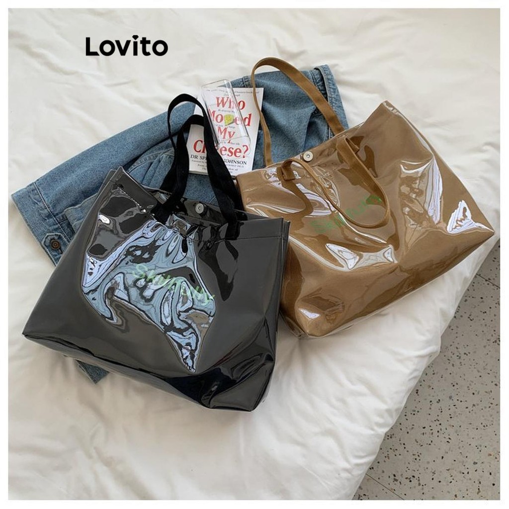 Lovito กระเป๋าสะพายไหล่กระเป๋าใสความจุขนาดใหญ่เรียบง่ายหรูหราธรรมดาสําหรับผู้หญิง LFA62522