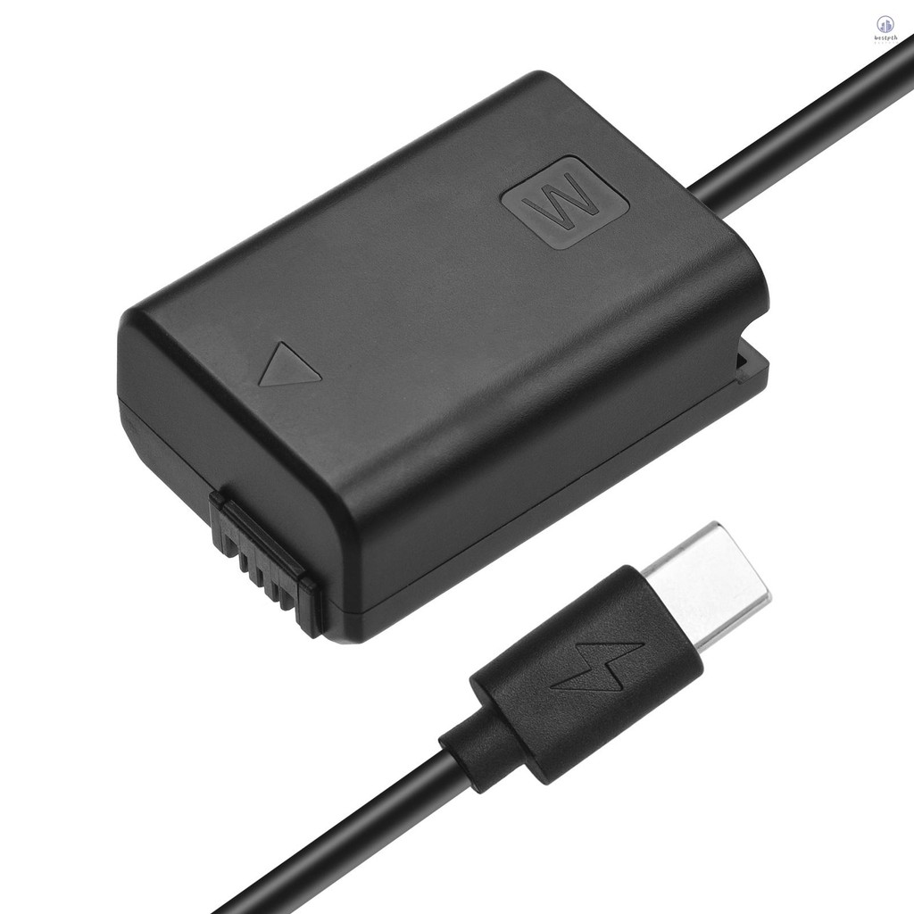 Andoer NP-FW50 Dummy แบตเตอรี่ USB-C Coupler อะแดปเตอร์ USB Type-C ฤดูใบไม้ผลิสายไฟสําหรับ Alpha A50
