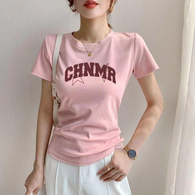 เสื้อยืดแขนสั้น ทรงสลิม แฟชั่นเรียบง่าย พิมพ์ลายตัวอักษร ท็อป สำหรับผู้หญิง - รูปที่ 4