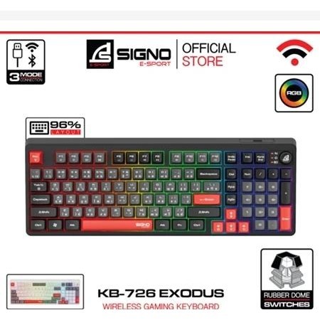 คีย์บอร์ดเกมมิ่งไร้สาย SIGNO E-Sport EXODUS รุ่น KB-726 Bluetooth 5.3 / 2.4G / สาย