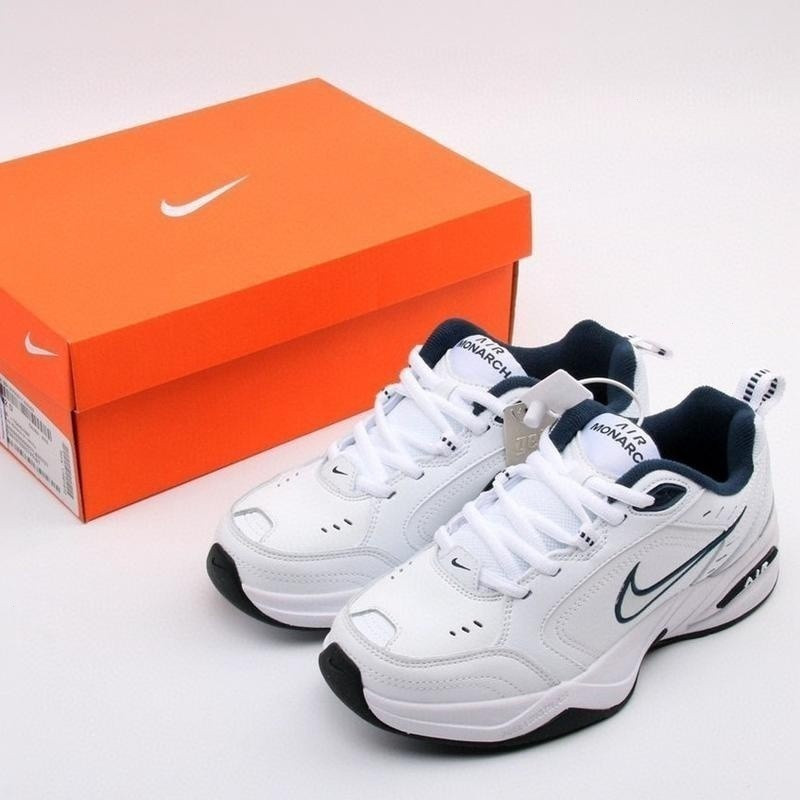 รองเท้าผ้าใบ Nike Air Monarch สีขาวและน้ำเงิน ของแท้ 100% ปี 2022 รองเท้าผ้าใบแบบสบาย สีขาว รองเท้าผ